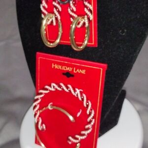 Holiday Lane Gold Hoop Earrings with Red Rope-Accent